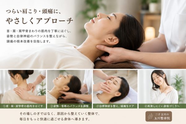 二子玉川で肩甲骨・首肩まわりを整える頭痛整体の施術風景