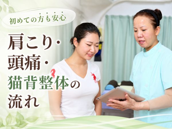 二子玉川の玉川整骨院による首肩や姿勢と頭痛の関係の説明風景